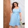 WhizMax Women's Casual Plus Size Square Neck Dress Short Sleeve Dress High Waist Ruffle Summer Midi Dress with Belt - 3 of 4