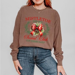 Simply Sage Market Women's Coquette Mistletoe Social Club Long Sleeve Garment Dyed Tee - 1 of 4