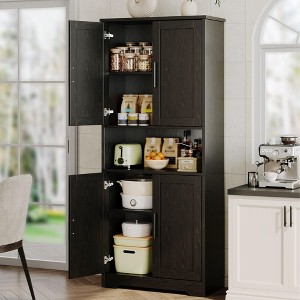 Coolmee 70 Inch Tall Kitchen Pantry Cabinet, Freestanding Storage Cabinet with 4 Doors and Adjustable Shelves, Utility Hutch Cupboard - 1 of 4