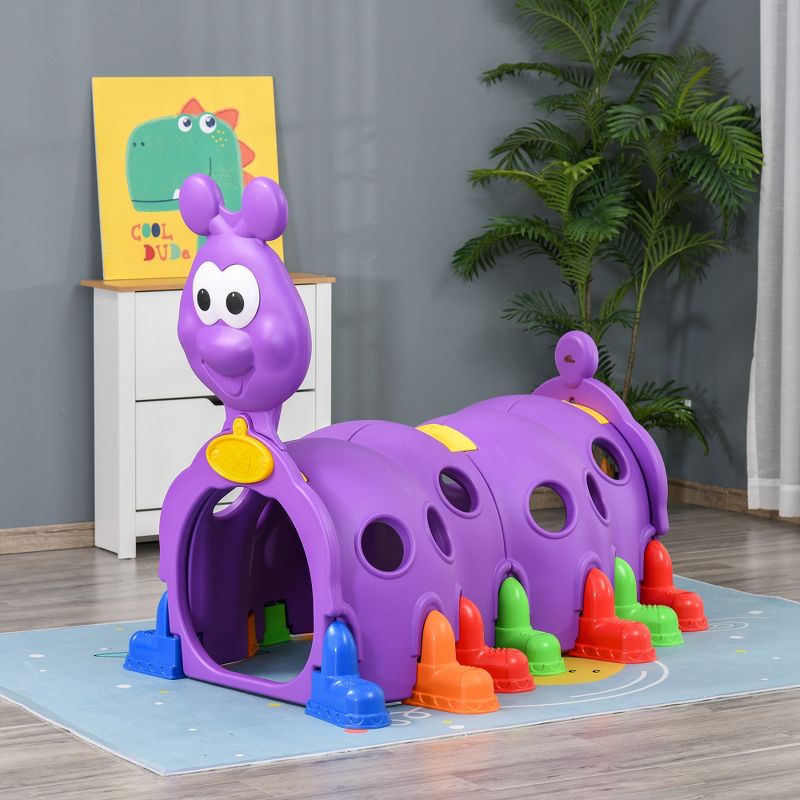 Qaba Kids Caterpillar Tunnel Outdoor Indoor Climb-N-Crawl Play Equipment for 3-6 Years Old, 3 Sections, for Daycare, Preschool, Playground, 2 of 10