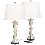 360 Lighting Seymore Modern Table Lamps 26" High Set of 2 Silver with USB Charging Port LED Touch On Off White Drum Shade for Bedroom Living Room Desk