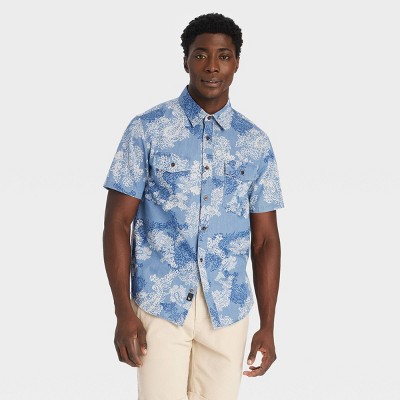 Houston White Adult Short Sleeve Floral Button-Down Shirt - Blue S