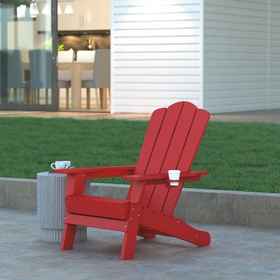 Red HDPE Adirondack Chairs with Cup Holders, Set of 2