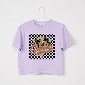 Simply Sage Market Women's Checkered Summer Short Sleeve Relaxed Fit Cropped Graphic Tee - 1 of 2