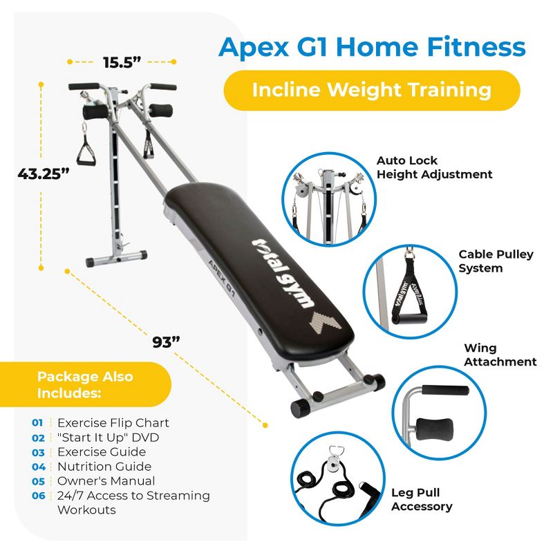 Total Gym APEX G1, G3, G5 Versatile Indoor Home Workout Total Body Strength Training Fitness Equipment with 6, 8, or 10 Levels of Resistance and Attachments, 3 of 9