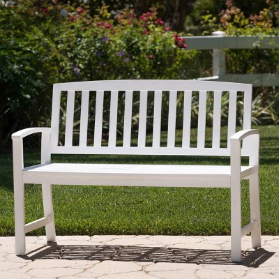 Coolbibila-Patio Benches With Back And Arm, Garden Benches Constructed From Durable Acacia Wood, Modern Garden Bench Outdoor