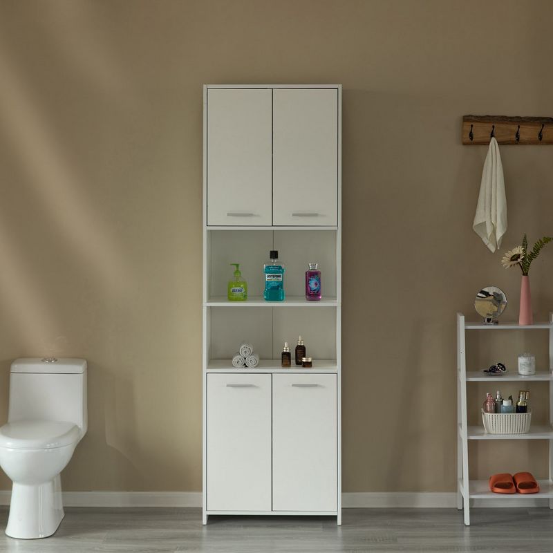 Modern White Standing Bathroom Tall Linen Tower Storage Cabinet, 2 of 8