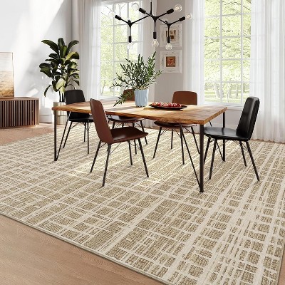 Washable Modern Striped Area Rug with Non-Slip Backing, Stain Resistant, Low Pile Soft Touch Carpet, Folding Floor Cover for Bedroom and Apartment.