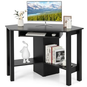 Costway Wooden Corner Desk With Drawer Computer PC Table Study Office Room Black - 1 of 4