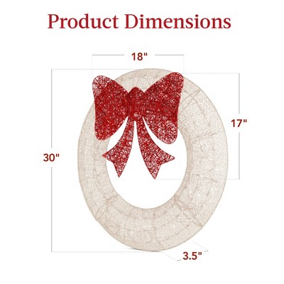 30-Inch White and Red LED Pre-Lit Outdoor Christmas Wreath with Bow