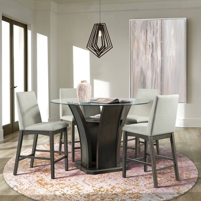 Transitional Cream Upholstered Counter Height Side Chair Set in Walnut