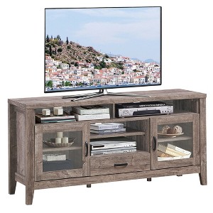 Costway TV Stand Tall Entertainment Center Hold up to 65'' TV w/ Glass Storage & Drawer - 1 of 4