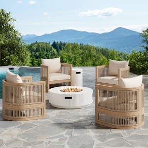 Christopher Knight Home Tirian 6-Piece Patio Acacia Wood Seating Set with Lightweight Concrete Fire Pit Table - 1 of 4