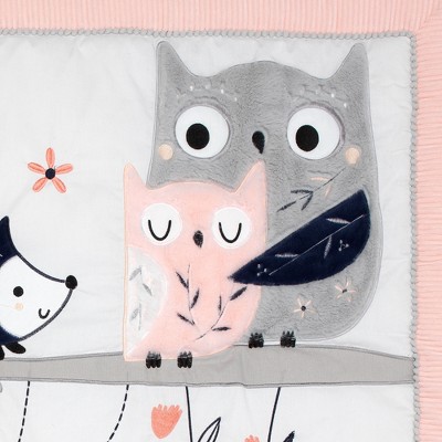 Gray and Pink Cotton Woodland Nursery Crib Bedding Set