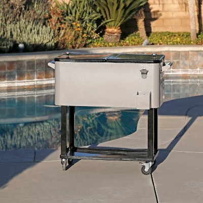 Gray 80 Quart Rolling Steel Cooler with Wheels and Shelf