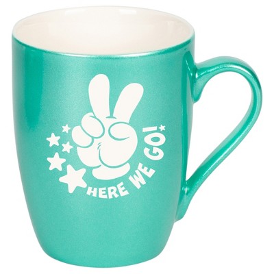 100 North Peace Sign 10 Ounce Seafoam Metallic Finish, Comfortably Fits Your Hands, New Bone China Coffee Tea Cup Mug, Life