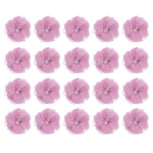 Unique Bargains Artificial Rhinestone Chiffon Flower Heads 20 Pcs Pink Red - 1 of 4