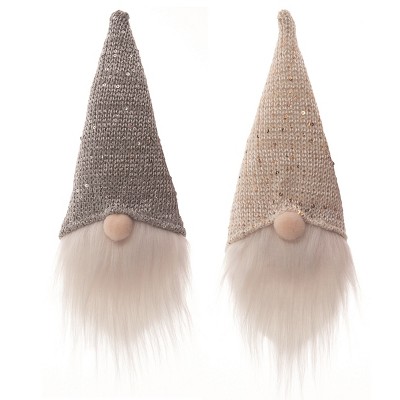 Transpac Fabric Glitz Gnome Ornament Set of 2 Christmas Home Decorations