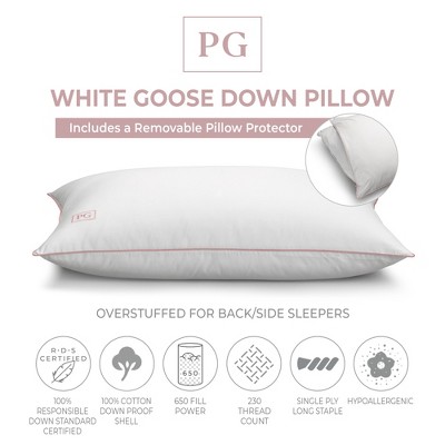 White Goose Down Hypoallergenic Pillow with Cotton Protector