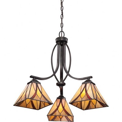 Asheville Valiant Bronze 3-Light Tiffany Glass Chandelier