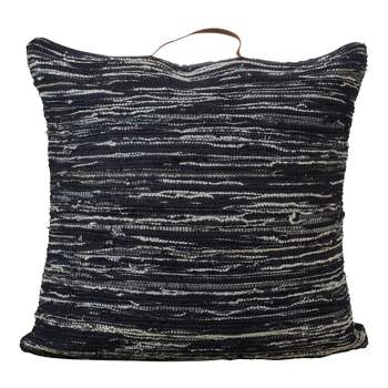 Saro Lifestyle Denim Chindi Floor Pillow - Down Filled, 30" Square, Navy Blue
