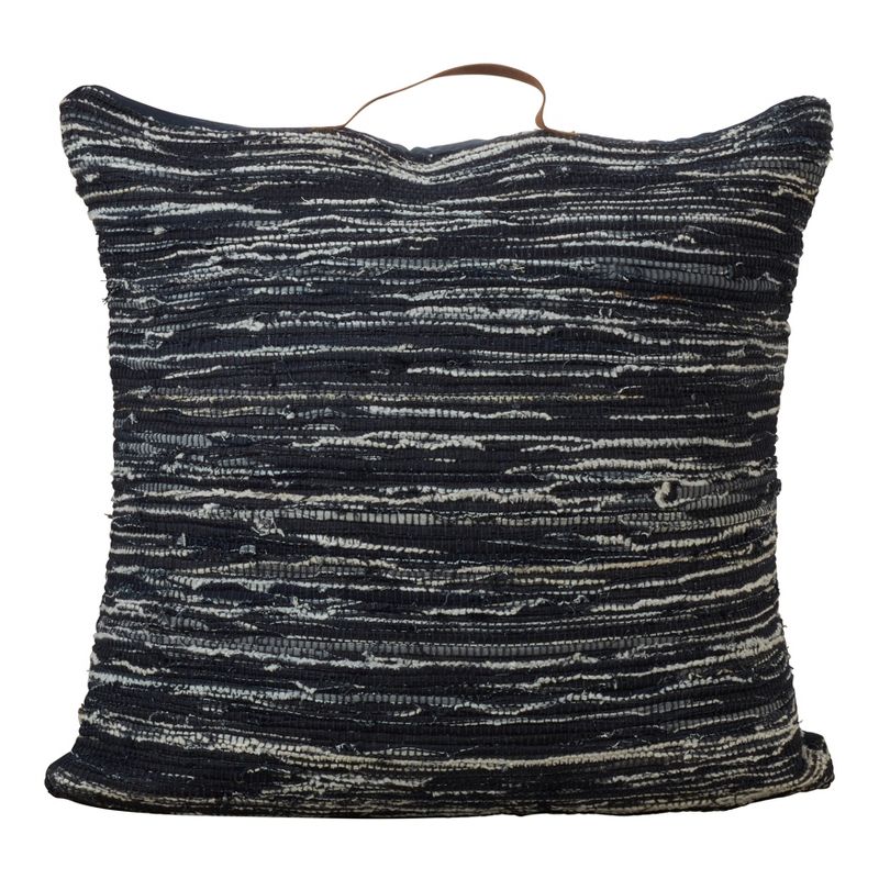 Saro Lifestyle Denim Chindi Floor Pillow - Down Filled, 30" Square, Navy Blue, 1 of 4