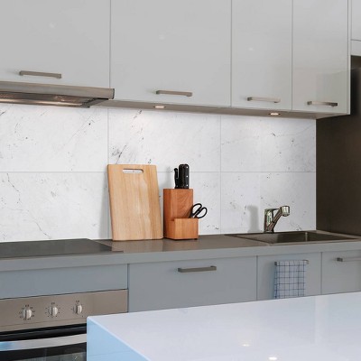 Glossy White Marble Peel and Stick Backsplash Tile