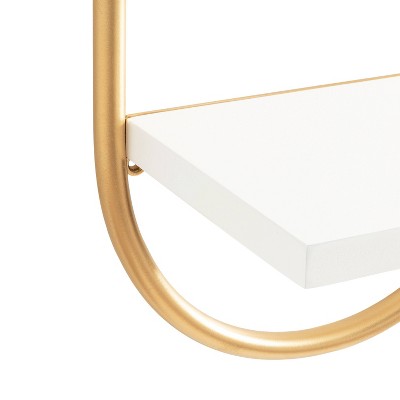 White and Gold Modern Floating Wall Shelves Set of 2