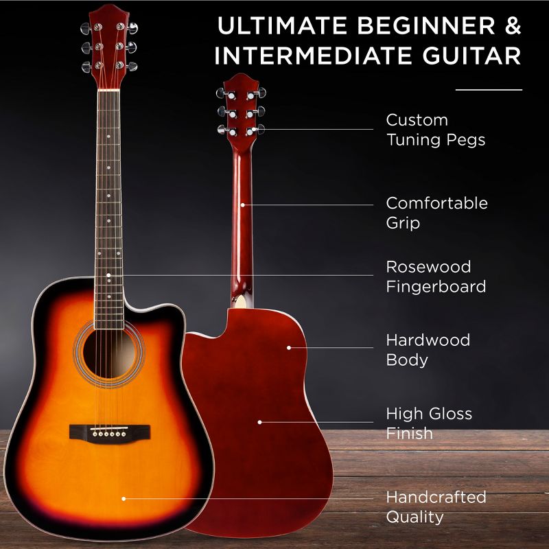Best Choice Products 41in Full Size Beginner Acoustic Guitar Set with Case, Strap, Capo, Strings, 4 of 9