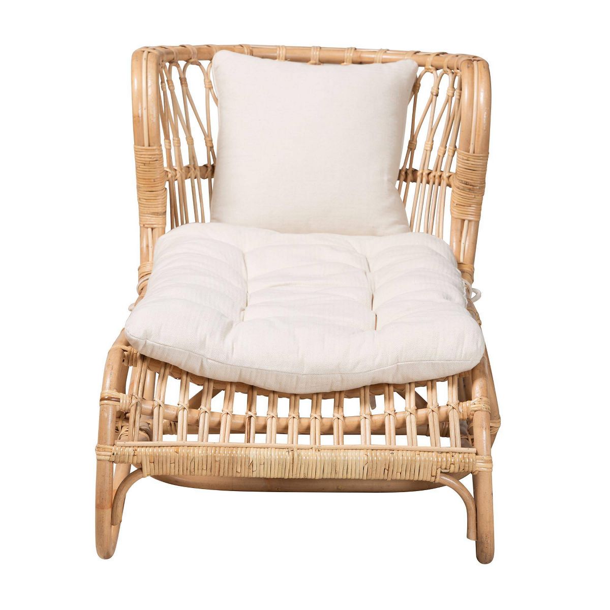 bali & pari Delara Rattan Chaise White/Natural Brown: Upholstered Polyester, No Assembly Required