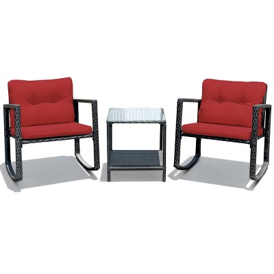 Tangkula 3 PCS Patio Chair Table Set Wicker Rattan Furniture Beige/Red/Blue/Black