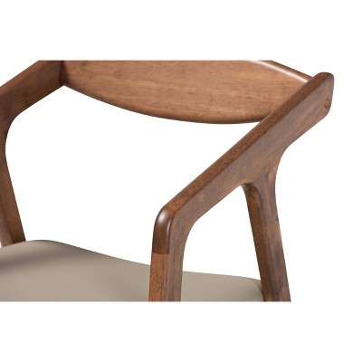 Grey Faux Leather and Cane Wood Arm Chair