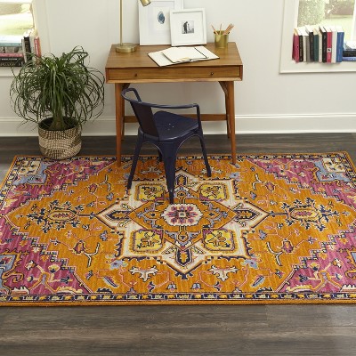 Handmade Blue and Orange Medallion Wool Tufted Rug, 2 ft x 3 ft
