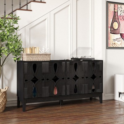 SKRAN 60.5" Mid Century Modern Sideboard Buffet Cabinet with Storage, TV Media Console Table with 4 Doors & Adjustable Shelves for Kitchen