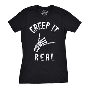 Womens Creep It Real T Shirt Funny Skeleton Halloween Shaka Tee - Crazy Dog Women's T Shirt - 1 of 4