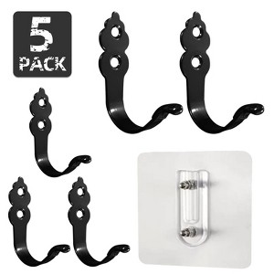phiestina Decorative Huacu-Shaped Hanging Hooks for Clothes, Hats, and Small Items, No Drilling Required, Set of 5 - 1 of 4