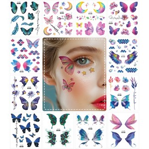 Wrapables Waterproof Glitter Butterfly Wings and Fairy Design Temporary Tattoos for Women, Eye, Face, and Body Makeup (12 Sheets) - 1 of 4