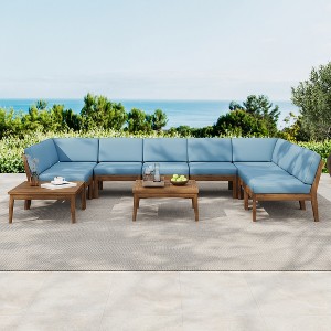 Christopher Knight Home Elra Rustic 10 Piece Patio Acacia Wood Slatted Modular Seating Set with Cushions and 2 Coffee Table - 1 of 4