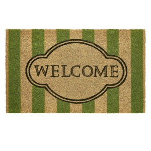 VCNY 1'6"x2'6" Welcome Green Striped Coir Outdoor Doormat Olive Green - 1 of 4