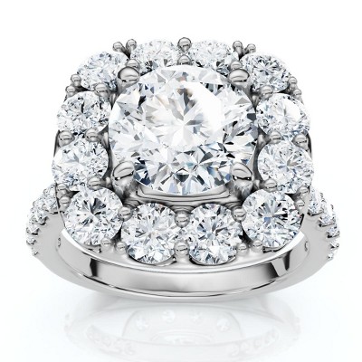 Pompeii3 Certified 3 1/2ct Cushion Halo Diamond Engagement Ring 14k Gold or Pt Lab Created