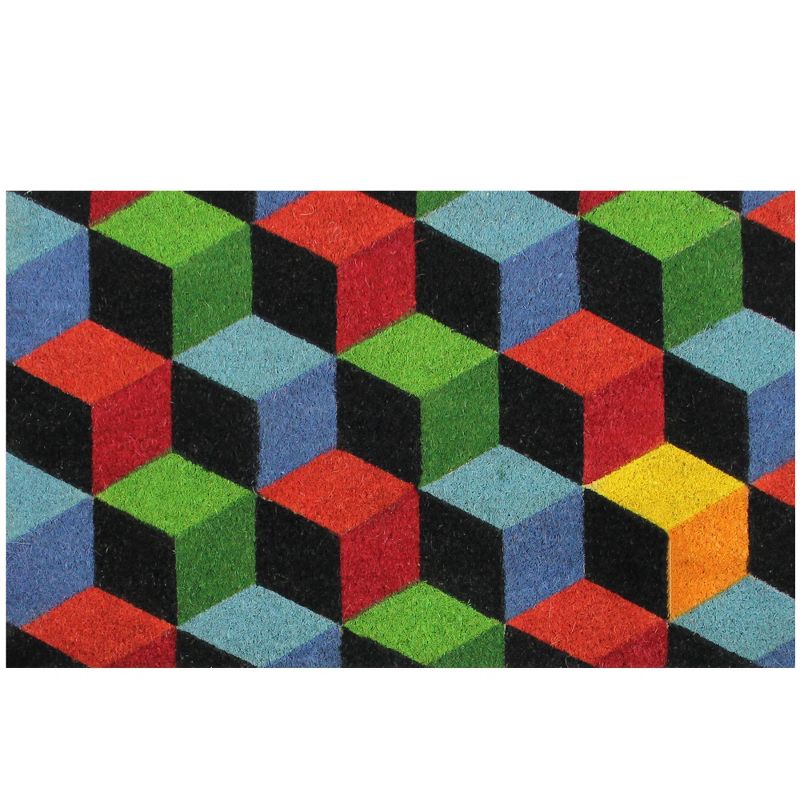 Northlight Red and Green 3D Cube Design Rectangular Outdoor Doormat 29" x 18", 1 of 3