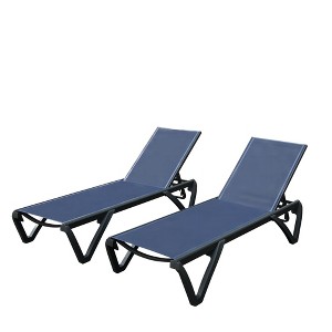 GlasFlength Patio Chaise Lounges Outdoor Aluminum Adjustable Backrest Chair Set of 2 for Poolside Beach Yard Balcony, Blue, 64.41"*26.69"*34.25" - 1 of 4
