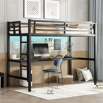 ALEXOUN Loft Bed with Desk & Metal Loft Bed Frame,for College Dorms & Compact Apartments,Black