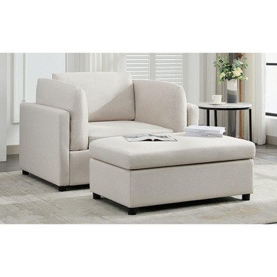 CAVINAS Linen Oversized Accent Chair with Two Lumbar Support Cushions and Ottoman,Upholstered Living Room Chairs,Reading Chairs for Living Room