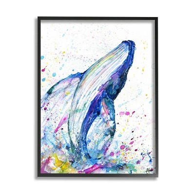 Stupell Industries Splashing Whale Bubbles Marine Framed Giclee Art