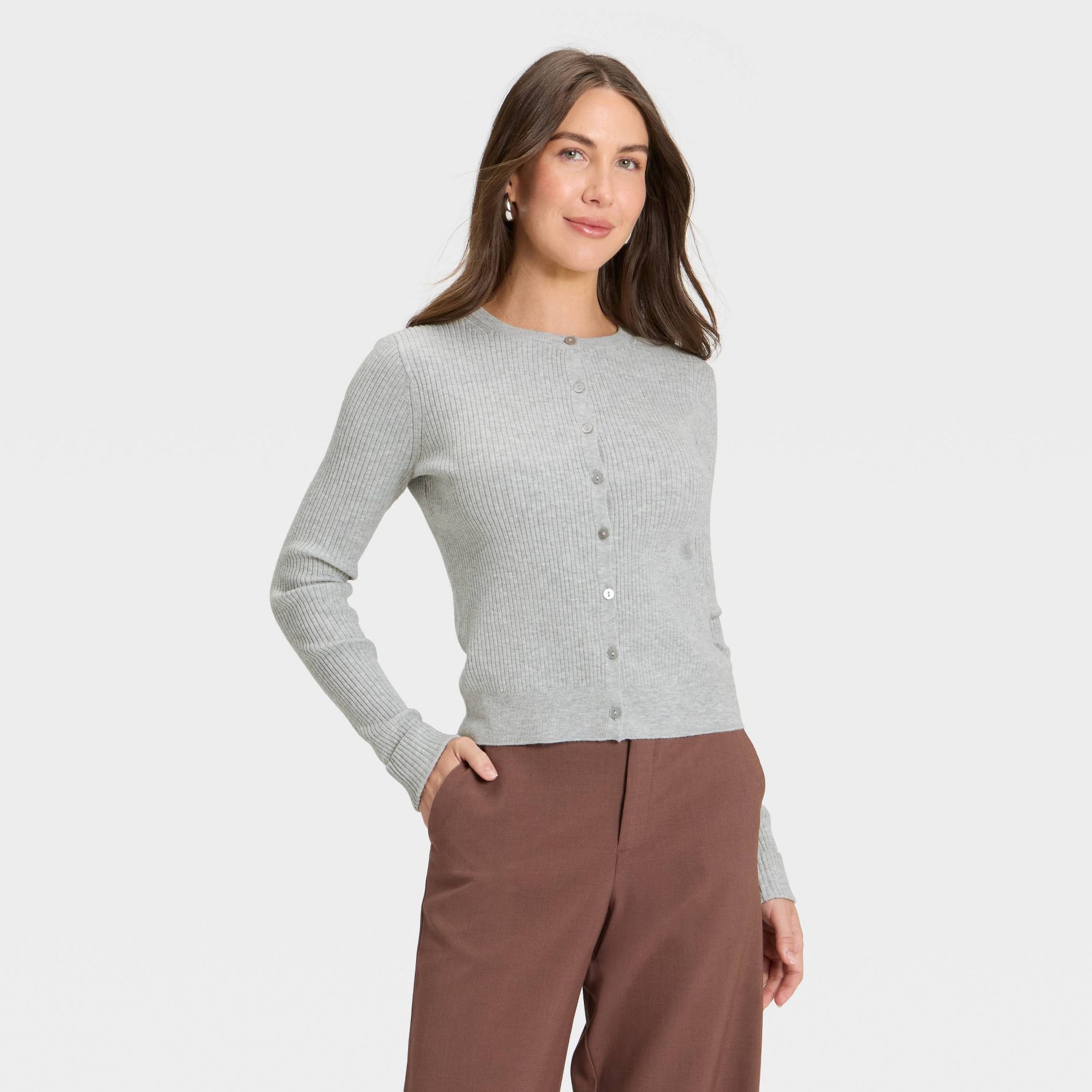 Women's Ribbed Cuff Cardigan - A New Day™ Heather Gray S