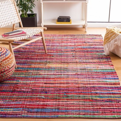 Handmade Boho Stripe Cotton Rag Area Rug, 4' x 6', Red & Multi