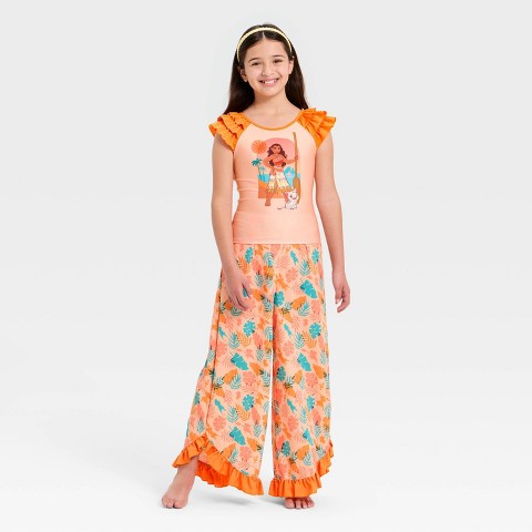Disney Girls' Moana 2pc Swimsuit Set - Coral Orange 7-8