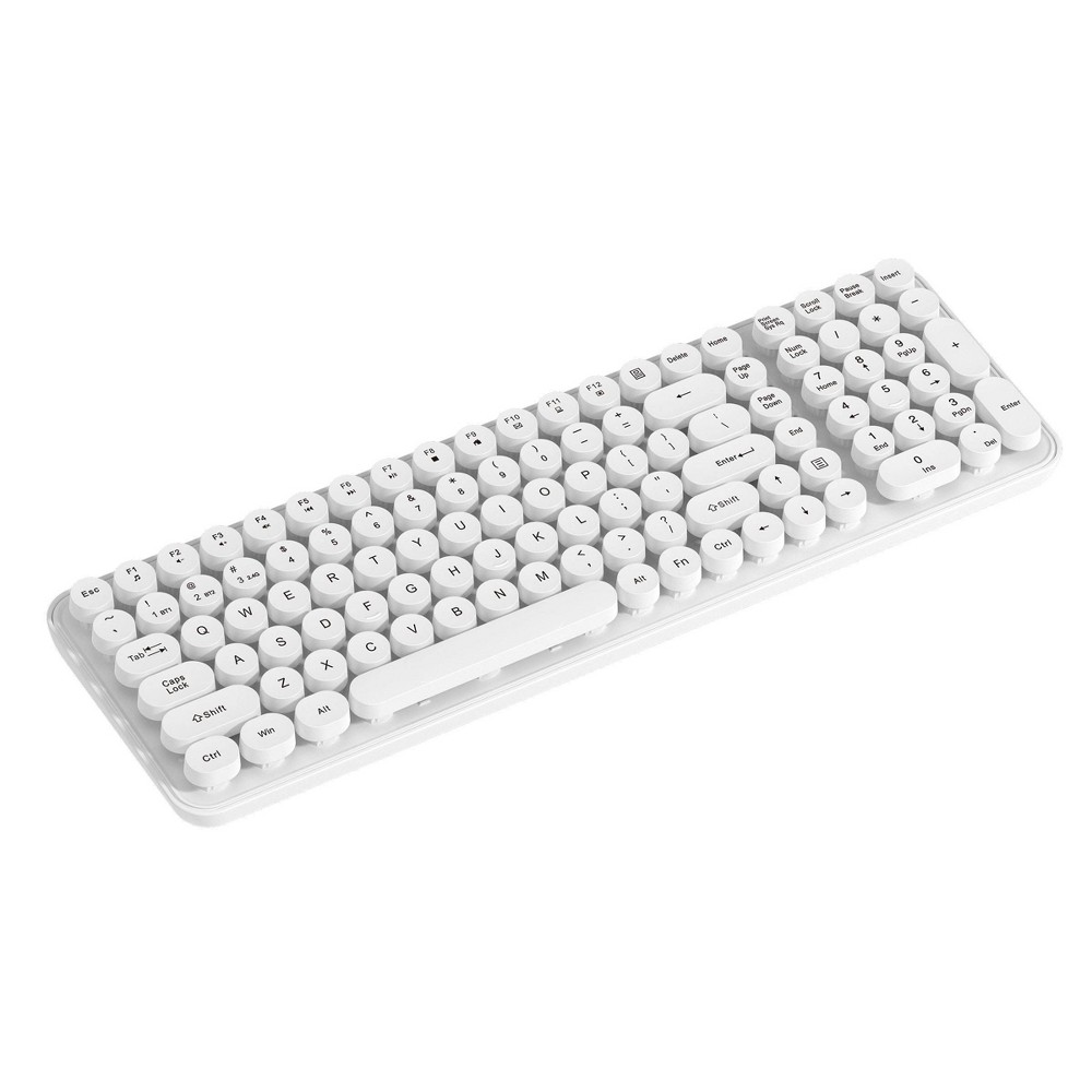North Full Size Round Pop Key Wireless Keyboard - White: 105 Keys, Radio Frequency