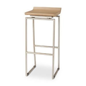 HomeRoots 31" Natural and Silver Solid Wood and Iron Low Back Bar Height Bar Chair - 1 of 4